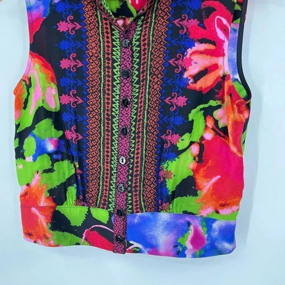 Nanette Lepore Blouse Button Front Abstract Floral Silk Multicolor Womens SP - Picture 4 of 8